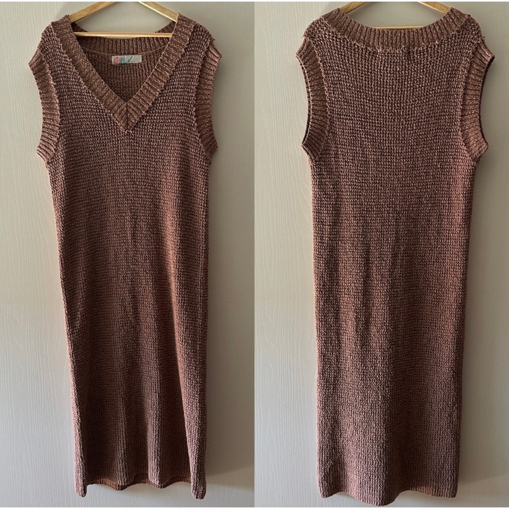 Free People Beach V Neck Sweater Knit Maxi Dress Heather Rose Boho Coastal S